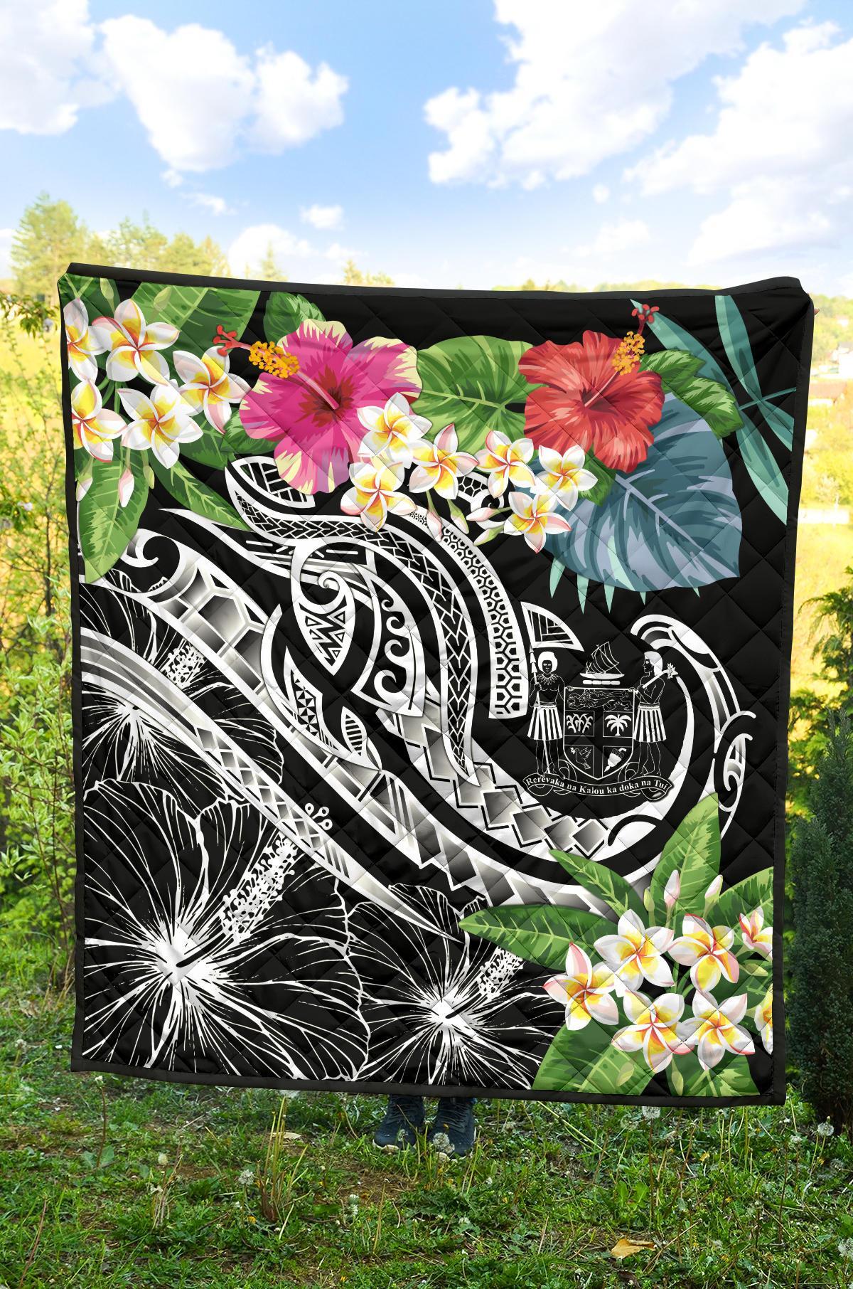 Fiji Polynesian Premium Quilt - Summer Plumeria (Black) - Polynesian Pride