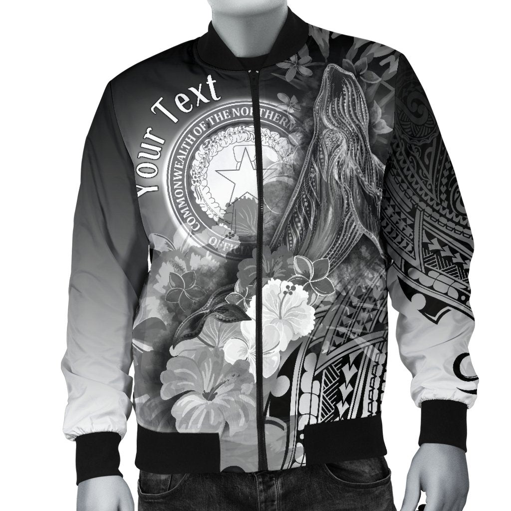 CNMI Custom Personalised Men's Bomber Jacket - Humpback Whale with Tropical Flowers (White) White - Polynesian Pride