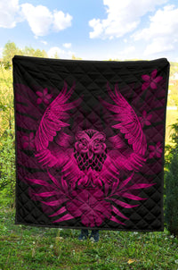 Hawaii Owl Hibiscus Plumeria Premium Quilt - Pink - Polynesian Pride