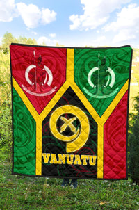 Vanuatu Polynesian Premium Quilt - Vanuatu Flag and Coat Of Arms - Polynesian Pride