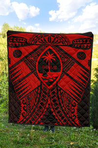 Guam Polynesian Premium Quilt - Guam Red Seal with Polynesian Tattoo - Polynesian Pride