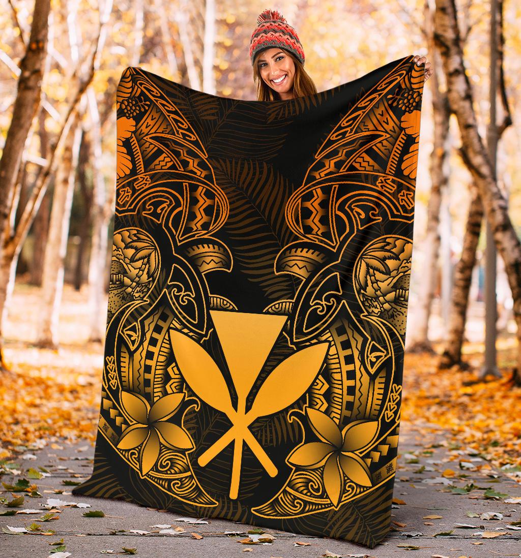 Polynesian Hawaii (Kanaka Maoli) Premium Blanket - Gold Turtle Homeland - Polynesian Pride
