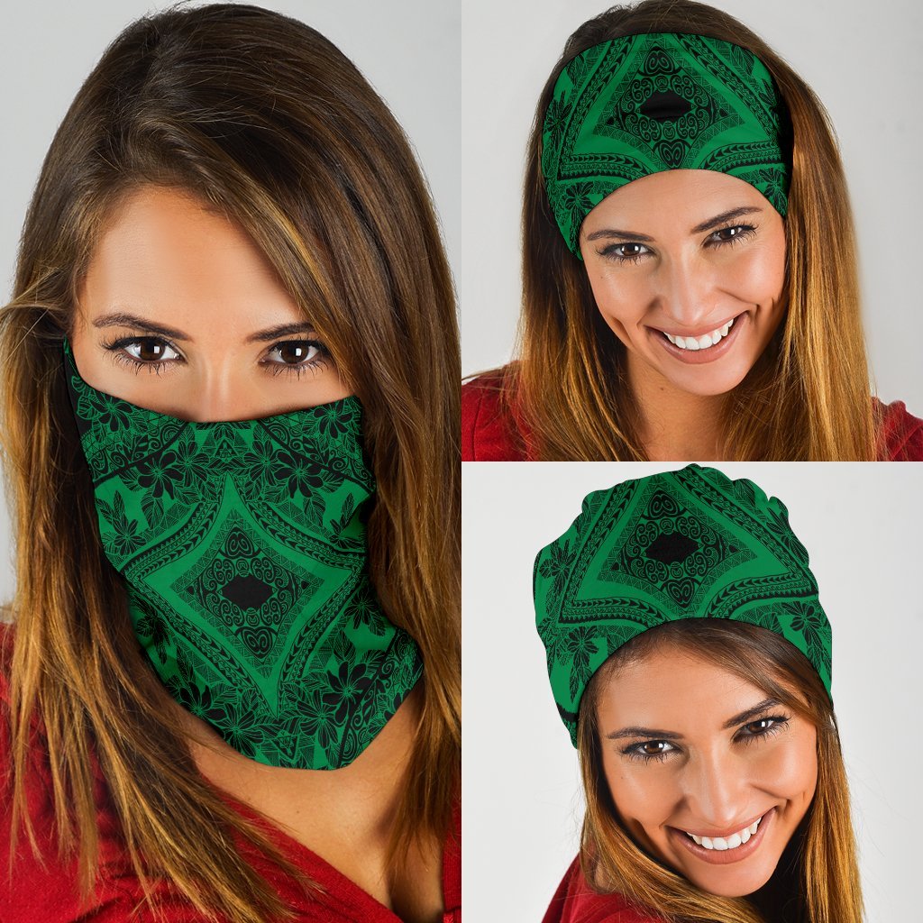 Polynesian Plumeria Mix Green Black Bandana 3 - Pack Green One Size - Polynesian Pride