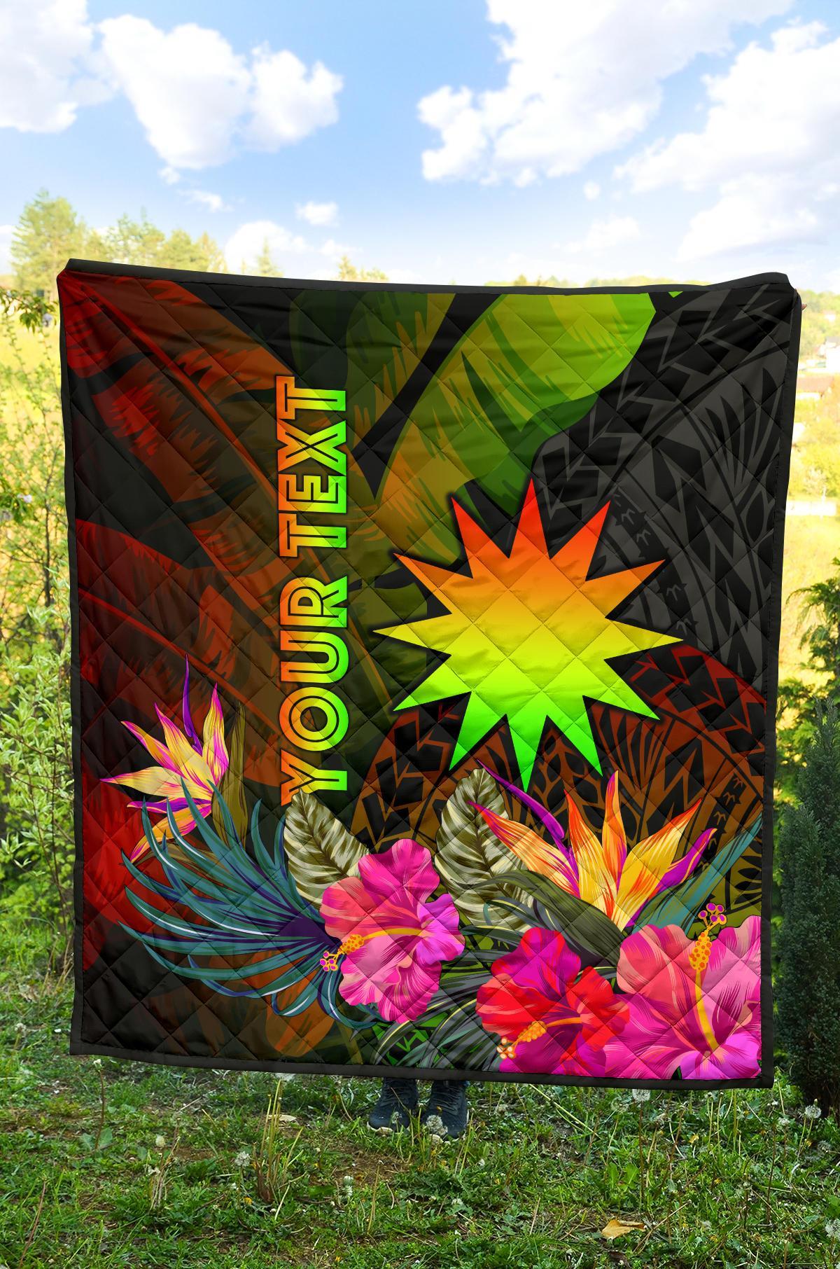 Nauru Polynesian Personalised Premium Quilt - Hibiscus and Banana Leaves - Polynesian Pride