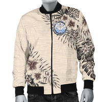 Marshall Islands Men's Bomber Jacket - The Beige Hibiscus Black - Polynesian Pride