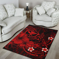 Polynesian Hawaii Kanaka Maoli Area Rug - Humpback Whale with Hibiscus (Red) - Polynesian Pride