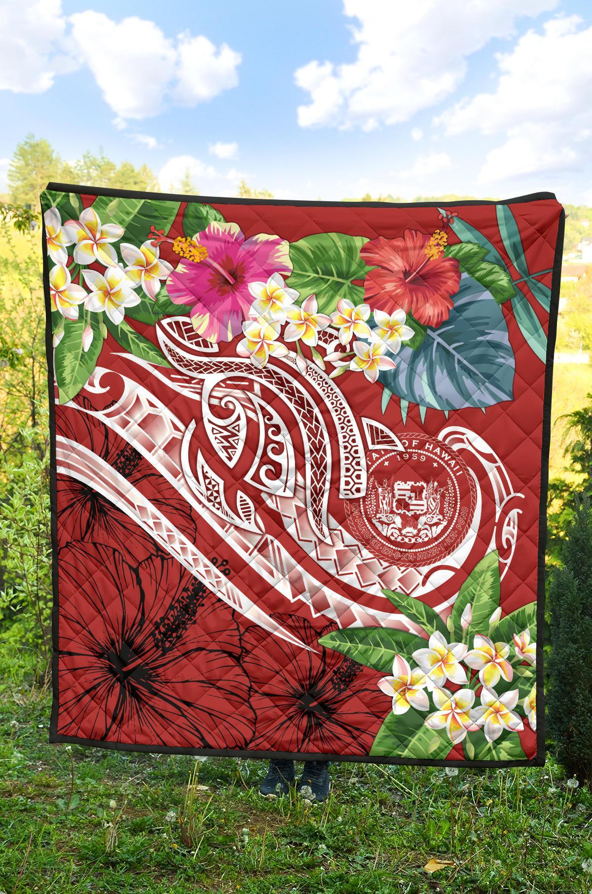 Polynesian Hawaii Premium Quilt - Summer Plumeria (Red) - Polynesian Pride