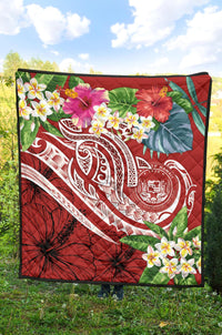Polynesian Hawaii Premium Quilt - Summer Plumeria (Red) - Polynesian Pride