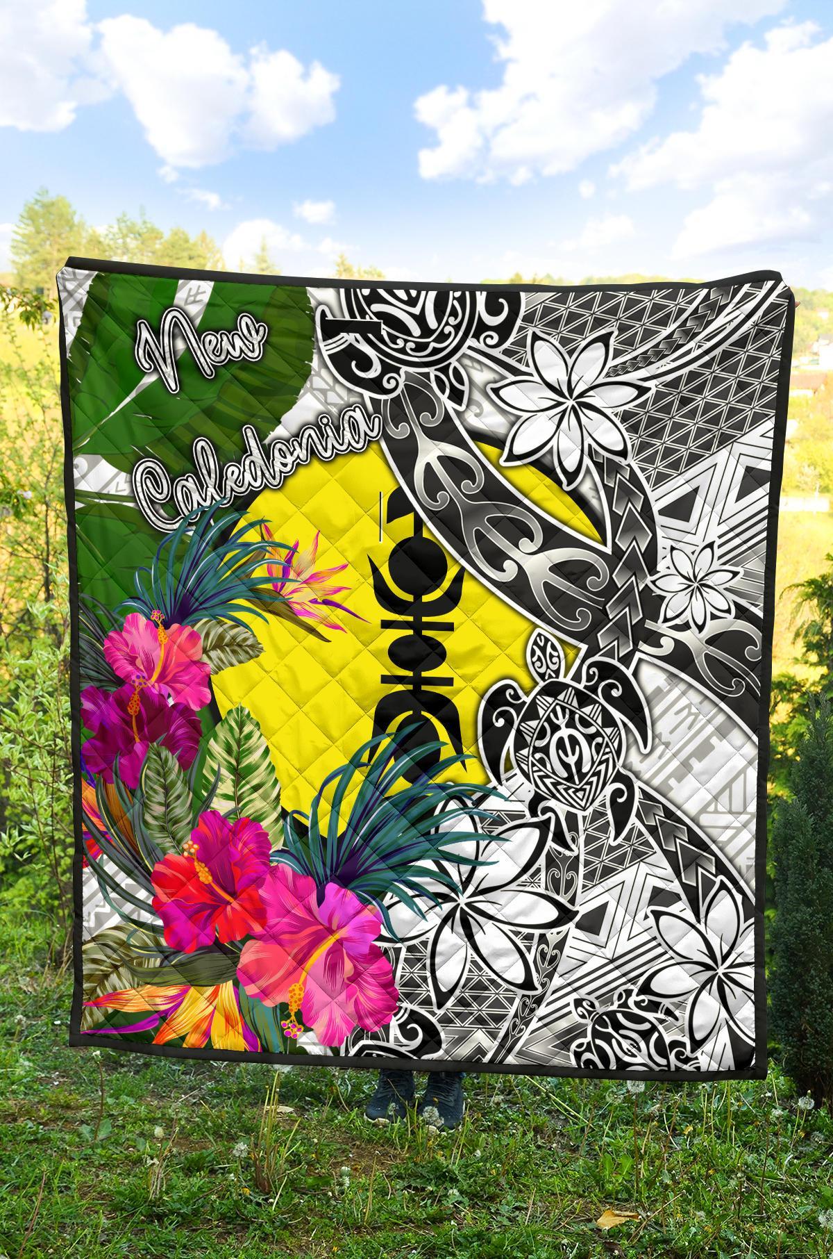 New Caledonia Premium Quilt White - Turtle Plumeria Banana Leaf - Polynesian Pride