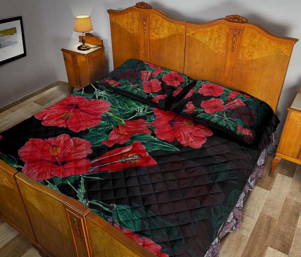 Hibiscus Red Flower Quilt Bed Set - Polynesian Pride