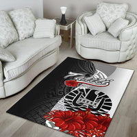 Tahiti Polynesian Are Rug - Coat Of Arm With Hibiscus White - Polynesian Pride