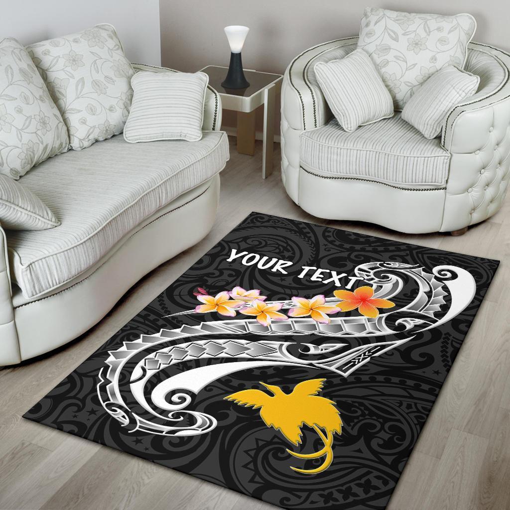 Papua New Guinea Custom Personalised Area Rug - PNG Seal Polynesian Patterns Plumeria (Black) - Polynesian Pride