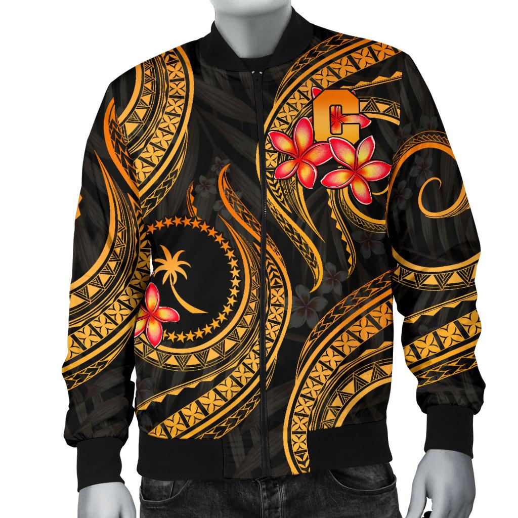 Chuuk Micronesian Men Bomber Jacket - Gold Plumeria - Polynesian Pride