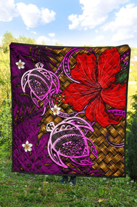 Hawaii Lauhala Hibiscus Polynesian Tropical Pink Premium Quilt - Wake Style - AH - Polynesian Pride
