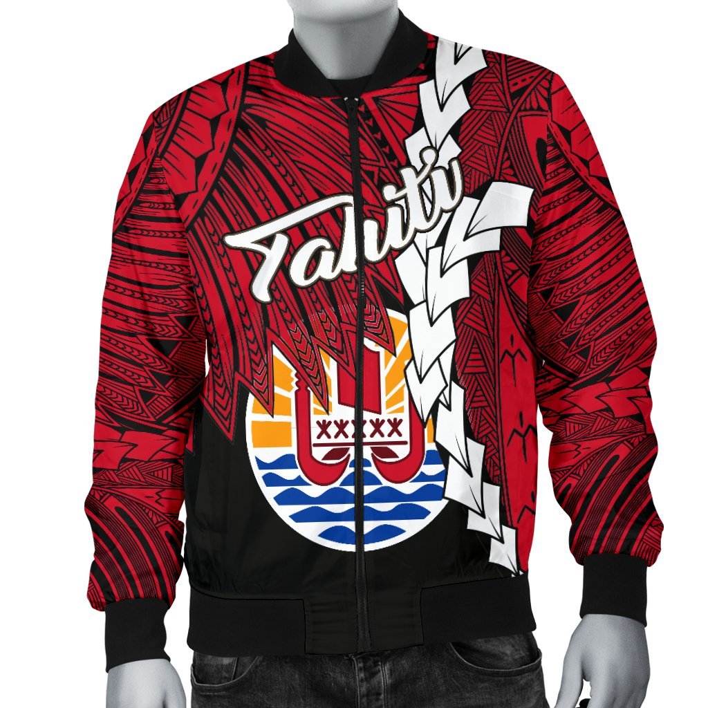 Tahiti Polynesian Men's Bomber Jacket - Tribal Wave Tattoo Flag Style - Polynesian Pride