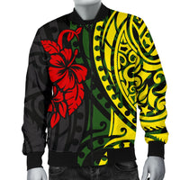 Hawaii Men's Bomber Jacket - Polynesian Patterns With Hibiscus Flowers - Polynesian Pride
