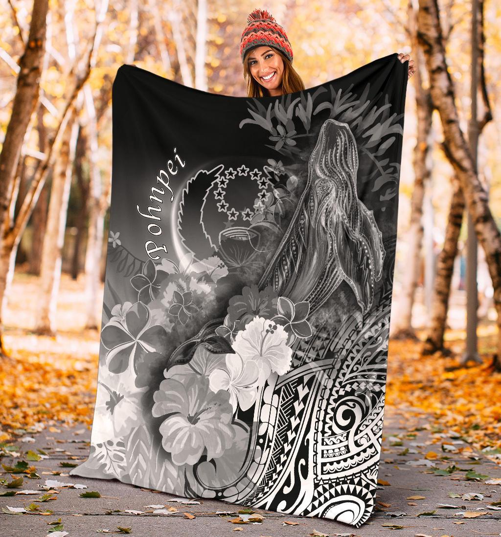Pohnpei Premium Blanket - Humpback Whale with Tropical Flowers (White) - Polynesian Pride