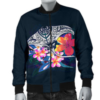 Polynesian Men's Bomber Jacket - Manta Ray And Hibiscus - Polynesian Pride