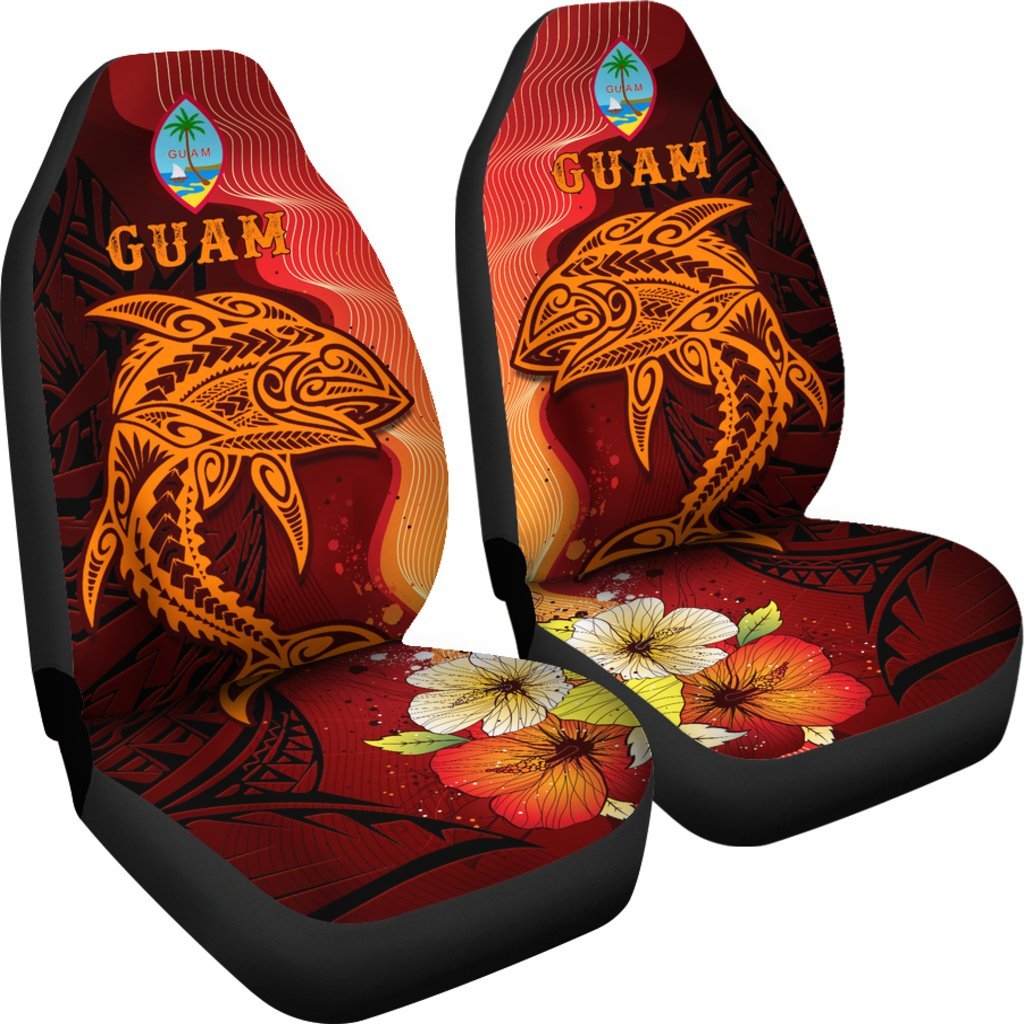 Guam Car Seat Cover - Tribal Tuna Fish Universal Fit Orange - Polynesian Pride