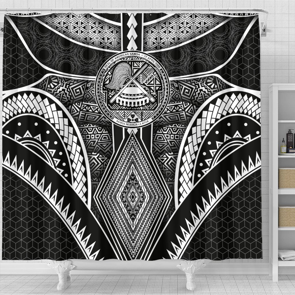 Polynesian Shower Curtains - American Samoa Coat Of Arm With Poly Patterns - Polynesian Pride