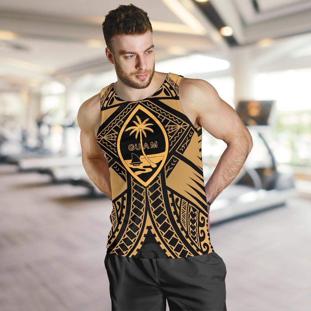 Guam Polynesian Men's Tank Top - Guam Gold Seal with Polynesian Tattoo - Polynesian Pride