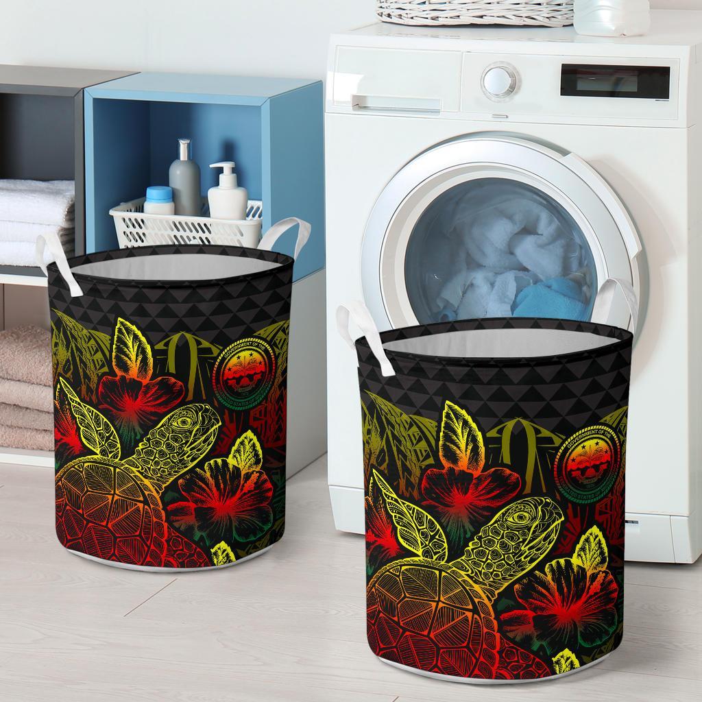 Federated States Of Micronesia Laundry Basket - Polynesian Turtle Hibiscus Reggae - Polynesian Pride