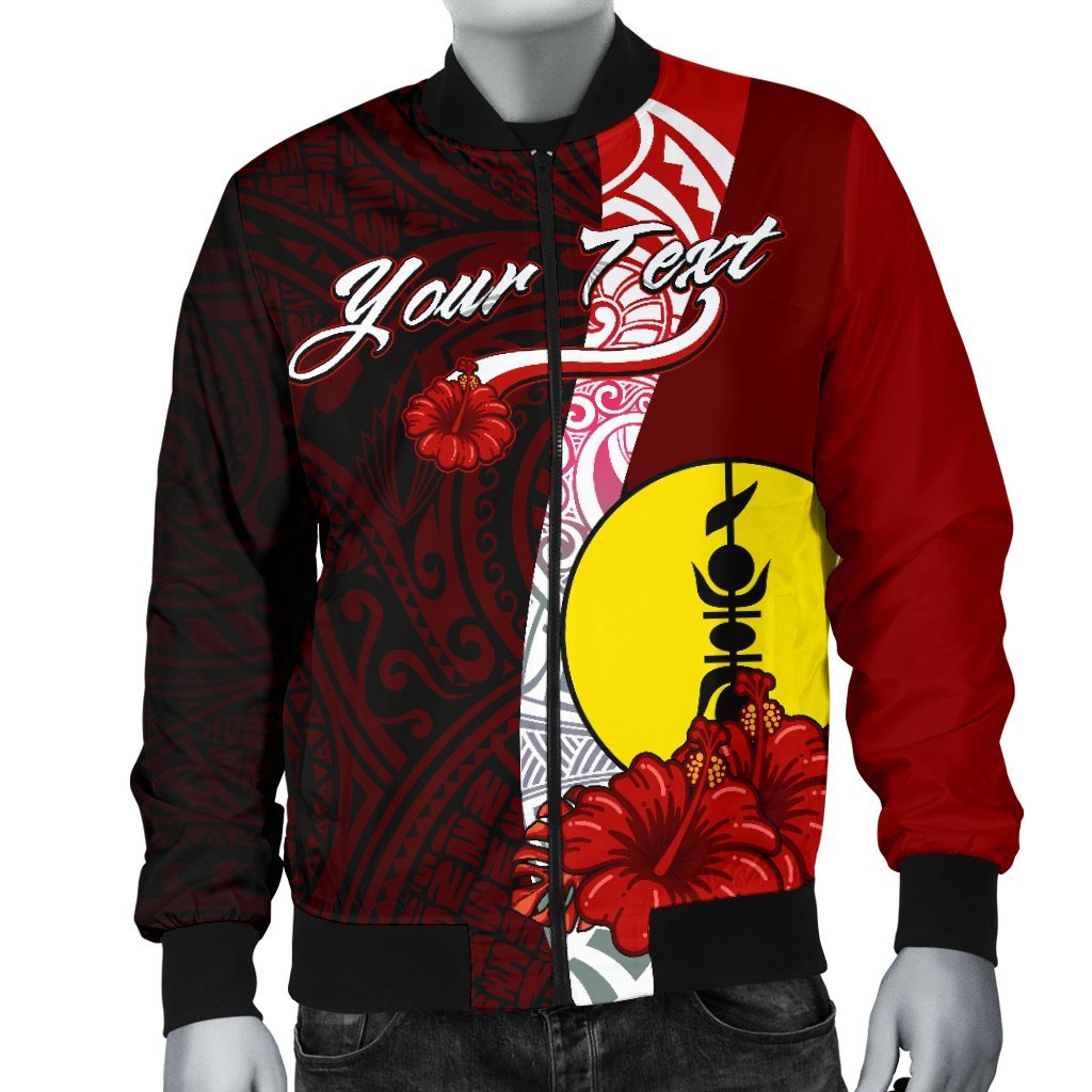 New Caledonia Polynesian Custom Personalised Men's Bomber Jacket - Coat Of Arm With Hibiscus - Polynesian Pride