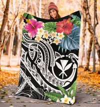 Polynesian Hawaii Kanaka Maoli Premium Blanket - Summer Plumeria (Black) - Polynesian Pride