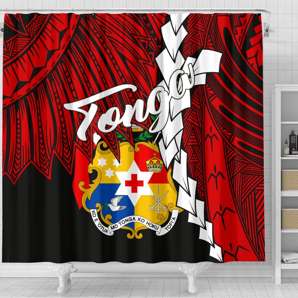 Tonga Polynesian Shower Curtain - Tribal Wave Tattoo Flag Color - Polynesian Pride