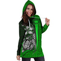 Samoa Polynesian Women's Hoodie Dress Green - Turtle With Hook - Polynesian Pride