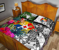 Tonga Custom Personalised Quilt Bet Set White - Turtle Plumeria Banana Leaf - Polynesian Pride