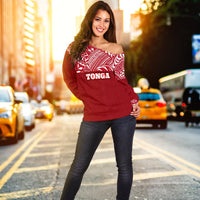 Tonga Women's Off Shoulder Sweater - Polynesian Design - Polynesian Pride