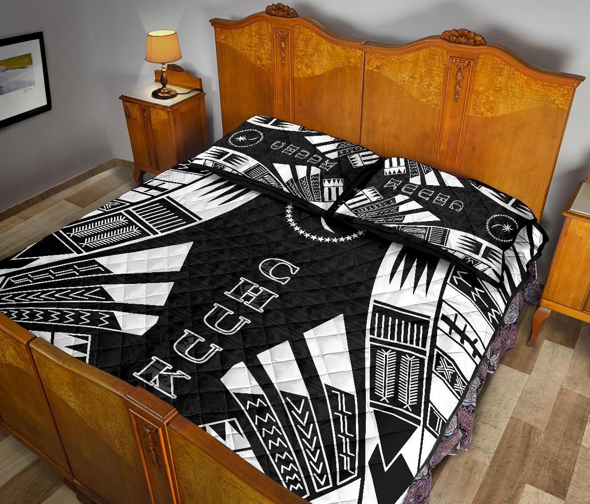 Chuuk Quilt Bed Set - Chuuk Flag Polynesian White Tattoo Style - Polynesian Pride