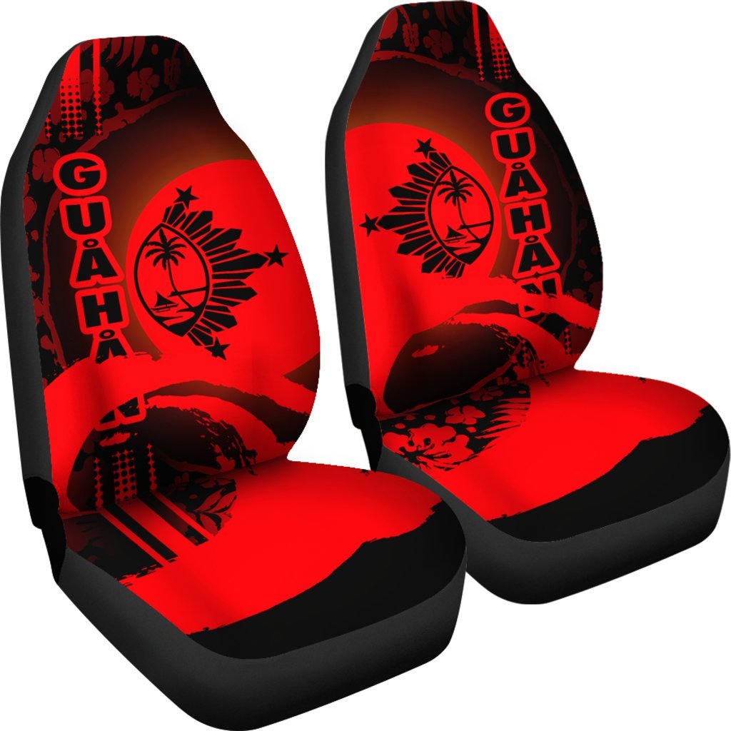 Guam Car Seat Covers - Hibiscus And Wave Red Universal Fit Black - Polynesian Pride