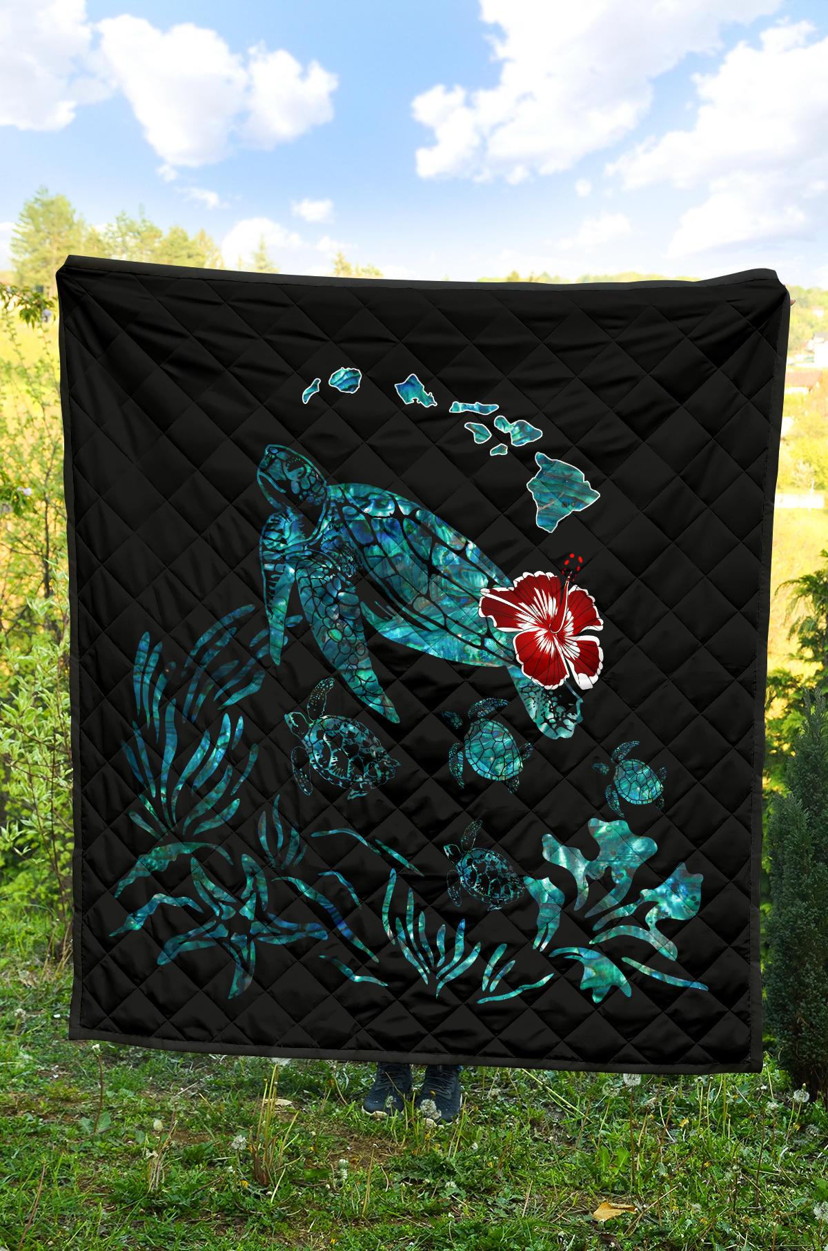 Hawaii Ohana Honu Paua Shell Premium Quilt - Polynesian Pride