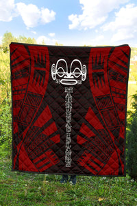 Marquesas Islands Premium Quilt - Marquesas Islands Tiki Face Polynesian Red Tattoo - Polynesian Pride