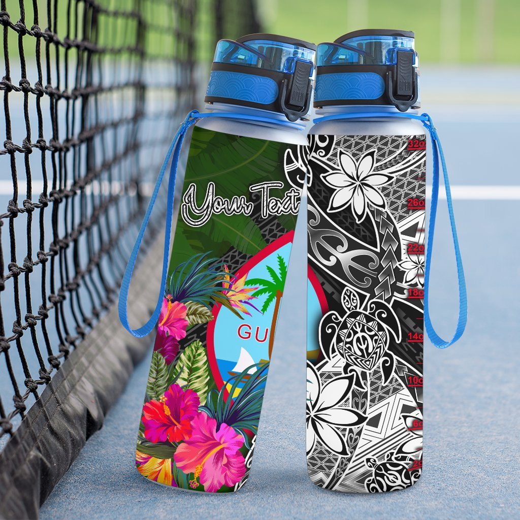 Guam Custom Personalised Hydro Tracking Bottle - Turtle Plumeria Banana Leaf - Polynesian Pride