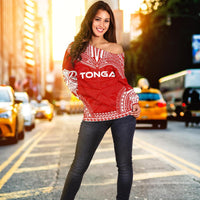 Tonga Flag Polynesian Chief Women's Off Shoulder Sweater - Polynesian Pride