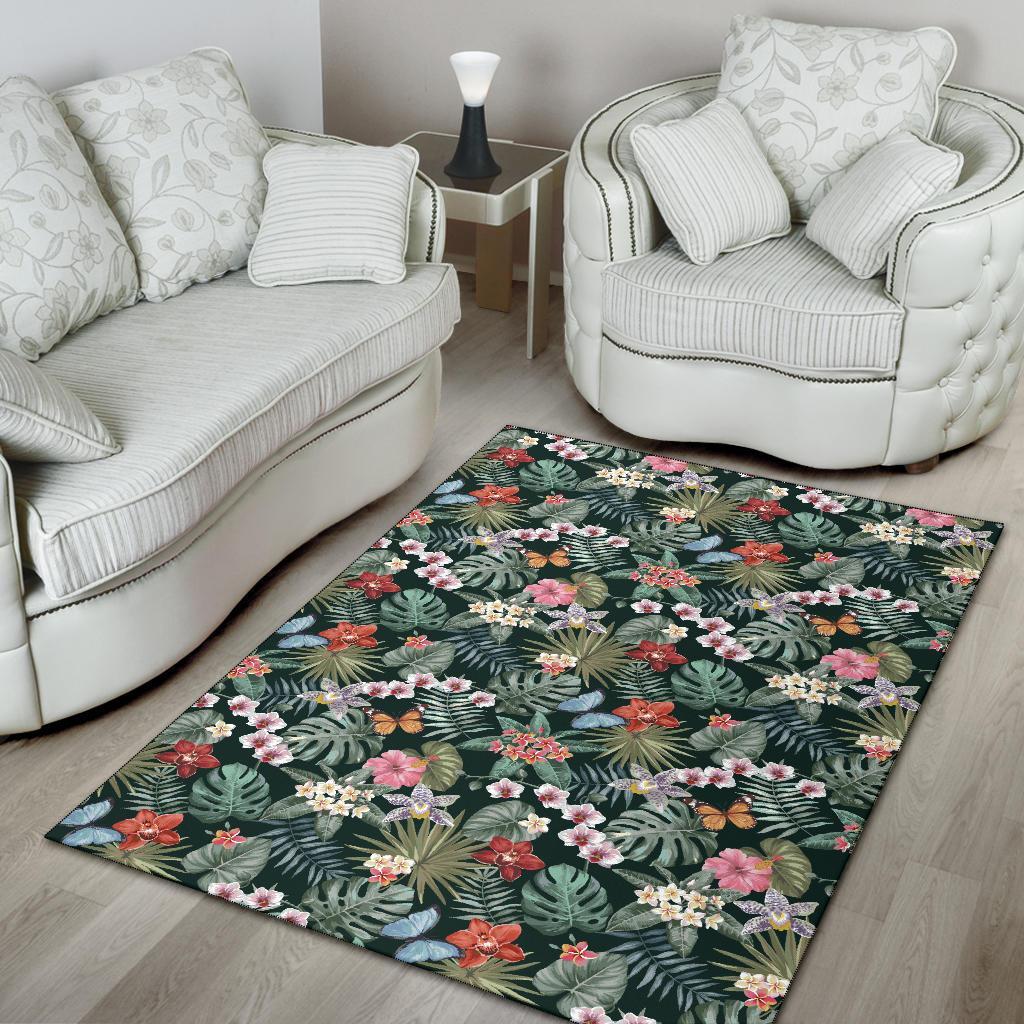 Tropical Plumeria Pattern With Palm Leaves Rug - Polynesian Pride