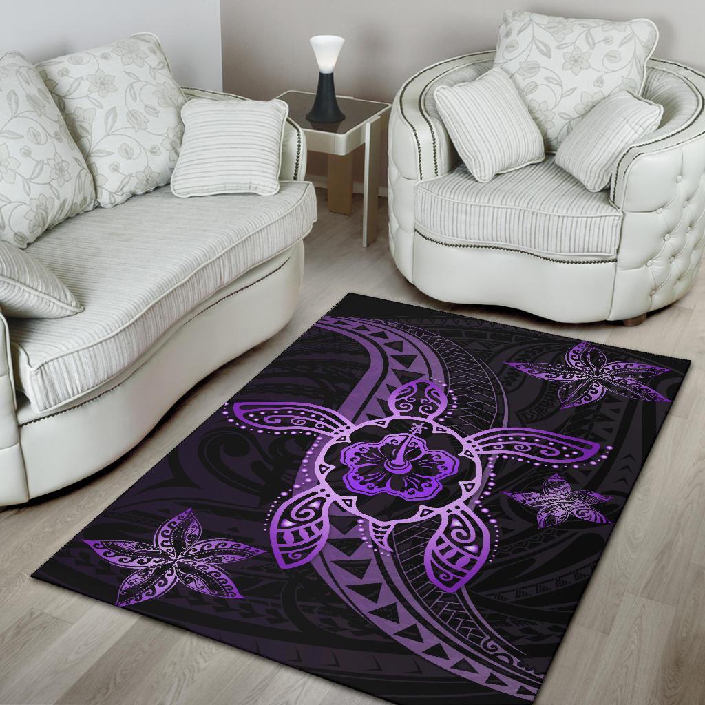 Kanaka Map Hibiscus Plumeria Turtle Art Polynesian Area Rug Violet AH - Polynesian Pride