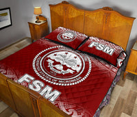 Federated States of Micronesia Quilt Bed Set - Federated States of Micronesia Seal Red Fog Style - Polynesian Pride