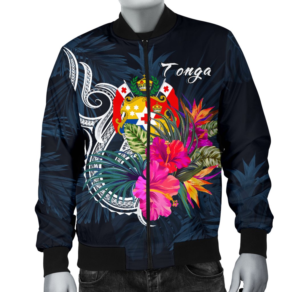 Tonga Polynesian Men's Bomber Jacket - Tropical Flower - Polynesian Pride