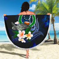 Pohnpei Micronesia Beach Blanket - Turtle With Plumeria Flowers - Polynesian Pride