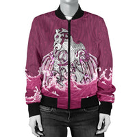 Maori Manaia The Blue Sea Women's Bomber Jacket, Pink - Polynesian Pride