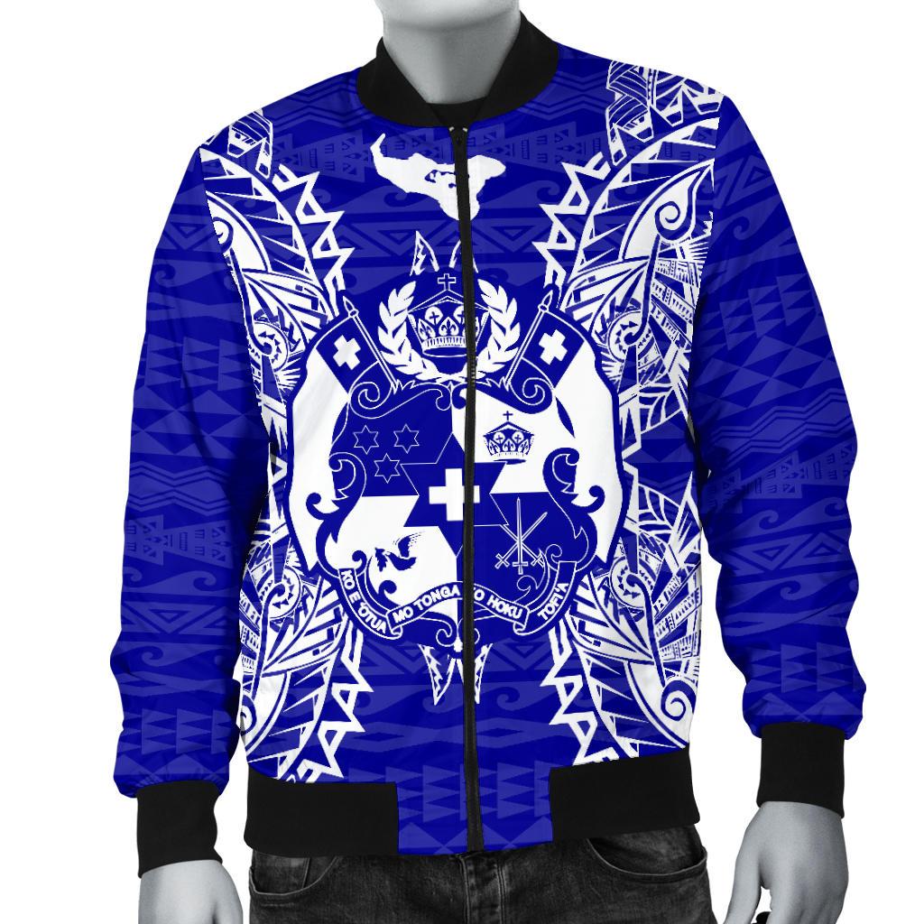 Tonga Polynesian Men's Bomber Jacket Map Blue - Polynesian Pride
