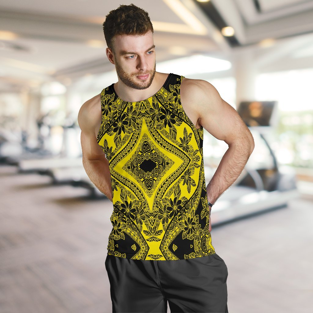 Polynesian Plumeria Mix Yellow Black Hawaii Men's Tank Top - Polynesian Pride