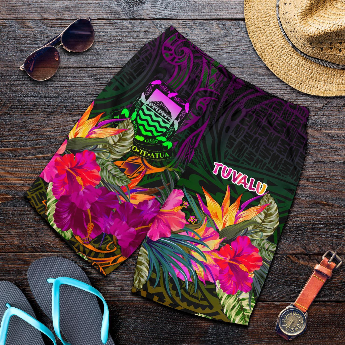 Tuvalu Men's Shorts - Summer Hibiscus - Polynesian Pride
