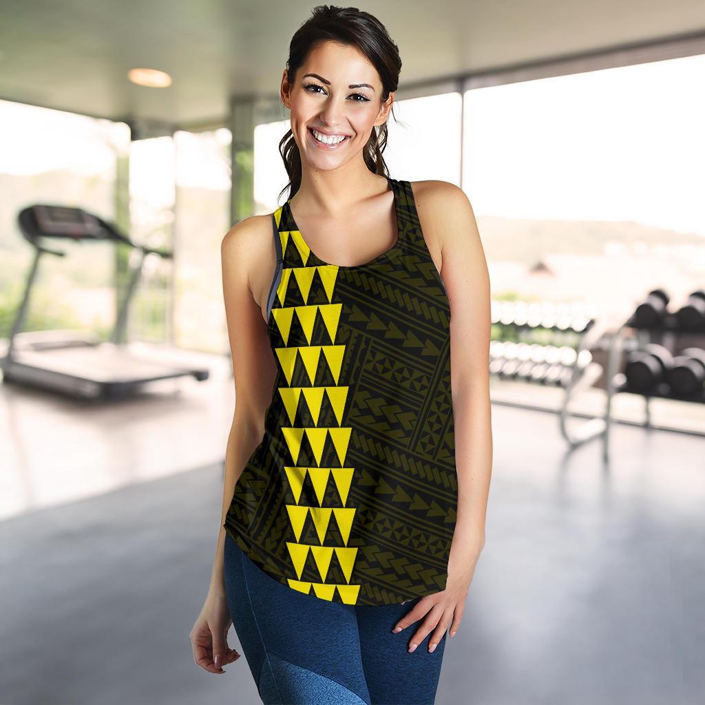 Hawaii Kakau Polynesian Hammerhead Shark Women's Racerback Tank - Yellow - Polynesian Pride