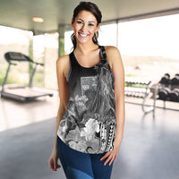 Fiji Women's Racerback Tank - Humpback Whale with Tropical Flowers (White) - Polynesian Pride