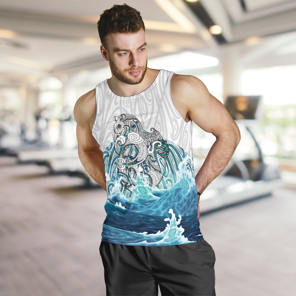 Maori Manaia The Blue Sea Men'S Tank Top, White - Polynesian Pride